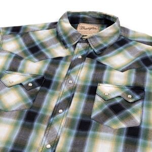 Wrangler Shirt Mens 2XB Shadow Plaid Western Rancher Pearl Snap Sawtooth Pockets